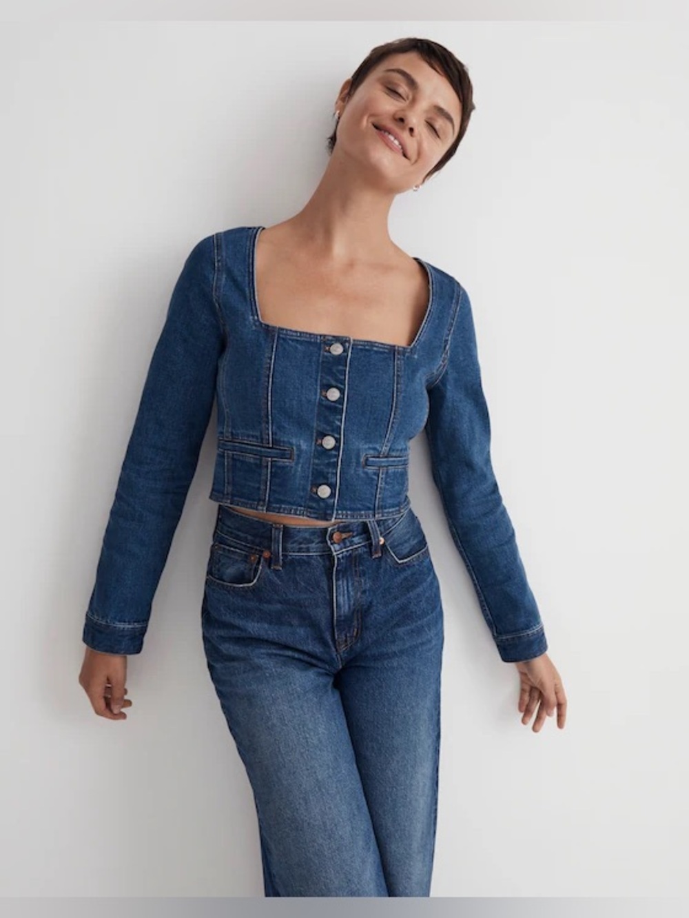 NWT Madewell Denim Square-Neck Crop Top in Hallwood Wash 10